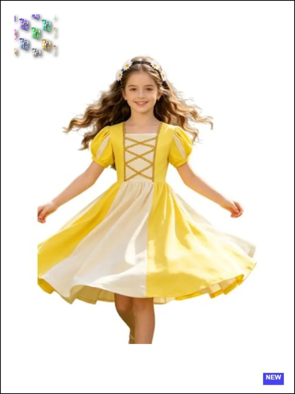 Renaissance Medieval Princess Dress Costume for Girls with Flower Garland